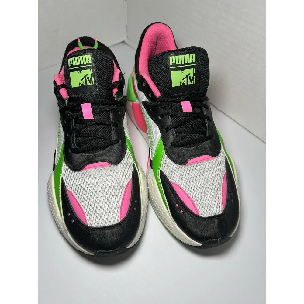 PUMA MTV x RS-X Tracks Bold 80s style 370408-01 8 EUC Neon Pink Green Pumas 10.5